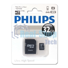 Флеш карта microSD 32GB PHILIPS microSDHC Class 10 (SD адаптер)