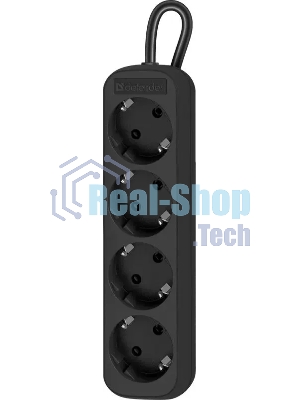 Удлинитель Defender M418 черный, 1.8 м, EURO, 4 розетки, 2200 Вт