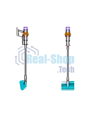 Пылесос вертикальный Dyson V15S SV47 Submarine Vac UK желтый/никель, питание от аккумулятора, 240 Вт, уборка влажная/сухая, пылесборник 0.75 л