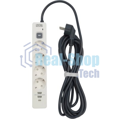 Сетевой фильтр Powercom SP-01 USB2A1CW 3,0М 3.0 м, 4 розетки, белый/серый, коробка