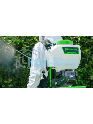 Опрыскиватель Greenworks G24BPSII аккум. ранц. 15л белый/зеленый (5300307)