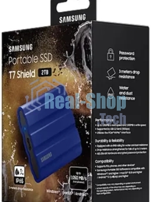Внешний SSD Samsung T7 Shield, 2TB, USB 3.2 Gen 2 Type-C, R/W 1050/1000, синий