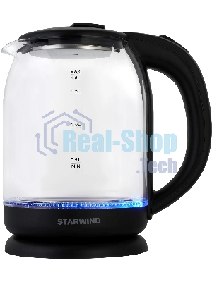 Чайник электрический Starwind SKG1779 1.8 л, 1700 Вт, прозрачный/черный корпус: стекло