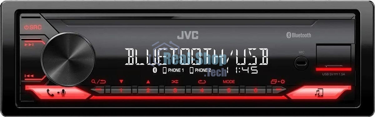 Автомагнитола JVC KD-X182BT, 1 DIN, Bluetooth, USB Type-A, AUX, съёмная панель