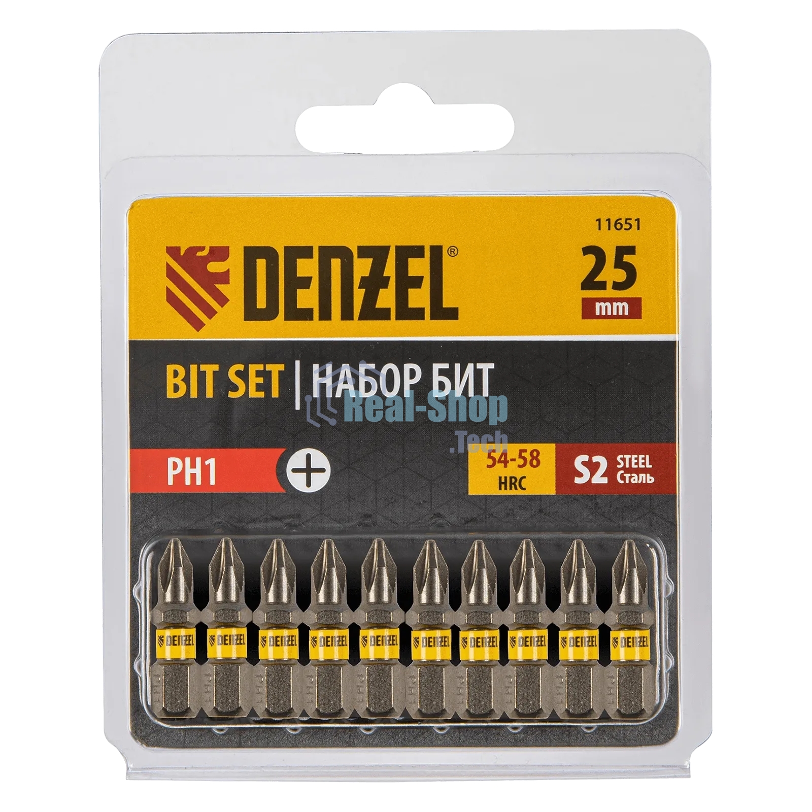 Набор бит Denzel PH1х25, сталь S2, шестигранный профиль, 10 шт.