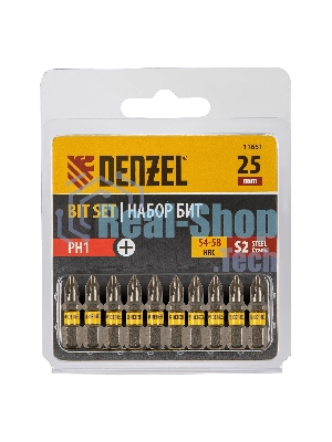 Набор бит Denzel PH1х25, сталь S2, шестигранный профиль, 10 шт.