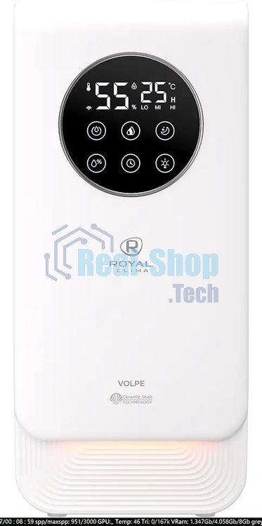 Увлажнитель воздуха Royal Clima VOLPE RUH-VP270/6.5E-WT белый, 30 м², 6.5 л, ультразвуковой, производительность 270 мл/ч, гигростат, ароматизация, управление по Wi-Fi (SmartLife), пульт ДУ
