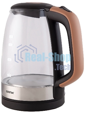 Чайник электрический Centek CT-0065 Beige стекло, 1.7 л 2200 Вт, LED-подсветка, мерная шкала, защита от вкл б/воды
