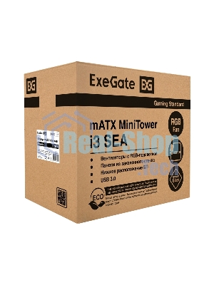 Компьютерный корпус Minitower ExeGate i3 SEA LE-NPX400 (mATX, БП 400NPX, 1*USB+1*USB 3.0, HD аудио, черный, передняя и боковая панели - закаленное стекло)