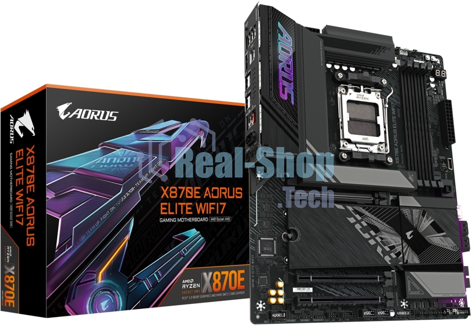 Материнская плата Gigabyte X870E AORUS ELITE WIFI7, AM5, AMD X870E, 4xDDR5, 4xSATA, 4xM.2, 1xPCI-E 5.0 x16, 1xPCI-E 4.0 x4, 1xPCI-E 3.0 x4, 1xHDMI, 1x 2.5Gb LAN, 4xUSB-A 3.2 Gen 1, 2xUSB-A 3.2 Gen 2, 4xUSB-A 2.0, 2xUSB-C 4.0, 2x3.5 мм, 7.1, ATX
