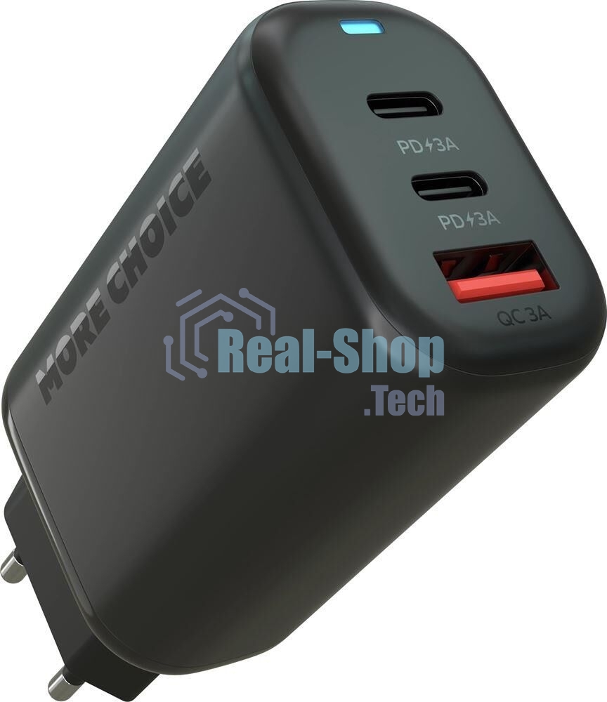 Сетевое зарядное устройство MORE CHOICE NC79a 1USB+2Type-C 3.0A PD 65W быстрая зарядка для Type-C 2м, черный