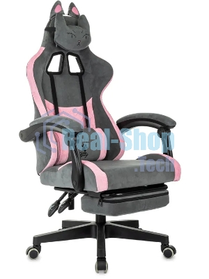 Кресло игровое Knight Kitty/F серый/розовый крестов. пластик подст. для ног