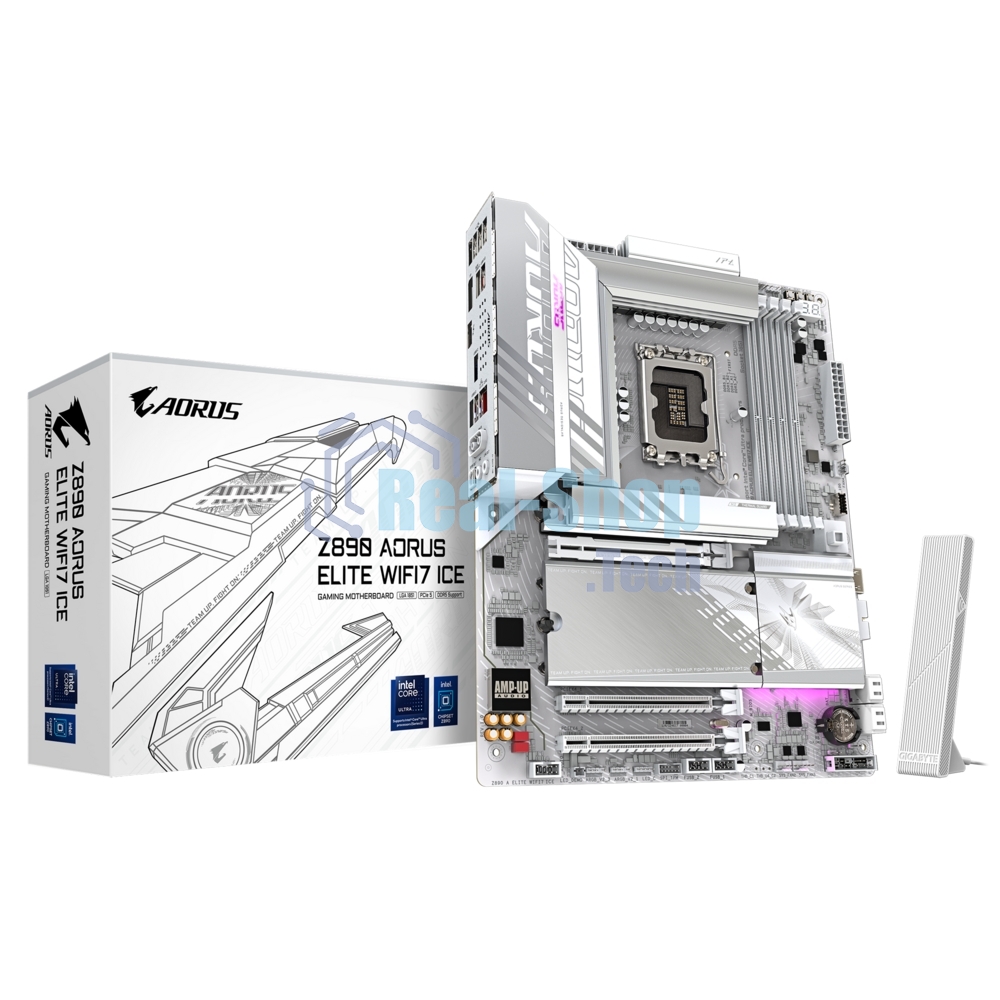 Материнская плата Gigabyte Z890 AORUS ELITE WIFI7 ICE, LGA 1851, Intel Z890, 4xDDR5, 4xSATA, 4xM.2, 1xPCIe 5.0 x16, 2xPCIe 4.0 x4, 1xDP, 1xUSB-C (DP), 1x 2.5Gb LAN, 4xUSB-A 2.0, 3xUSB-A 3.2 Gen 1, 2xUSB-A 3.2 Gen 2, 1xUSB-C 3.2 Gen 2 (Thunderbolt 4), 2x3.5 мм, 7.1, ATX