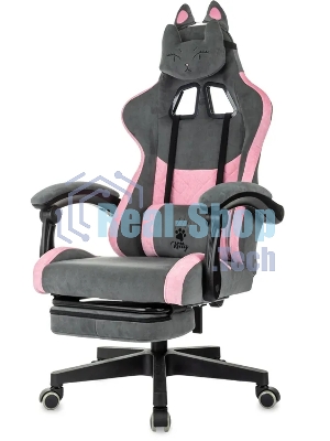 Кресло игровое Knight Kitty/F серый/розовый крестов. пластик подст. для ног