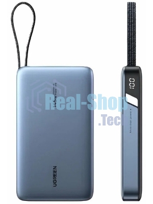 Портативный аккумулятор UGREEN PB551 55992B 145W Power Bank 0mAh USB-C&USB-A со встроенным кабелем USB-C. Цвет: серый космос