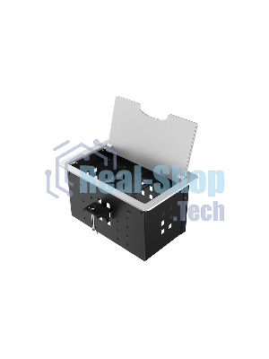Прямоугольный металлический корпус Wize Pro WRTS-12BOX-S для модульной системы врезного лючка в стол с откидывающейся крышкой, до12 модулей-вставок, беспроводная зарядка 10Вт для моб.устройств на крышке, преустановленная рамка,серебр.
