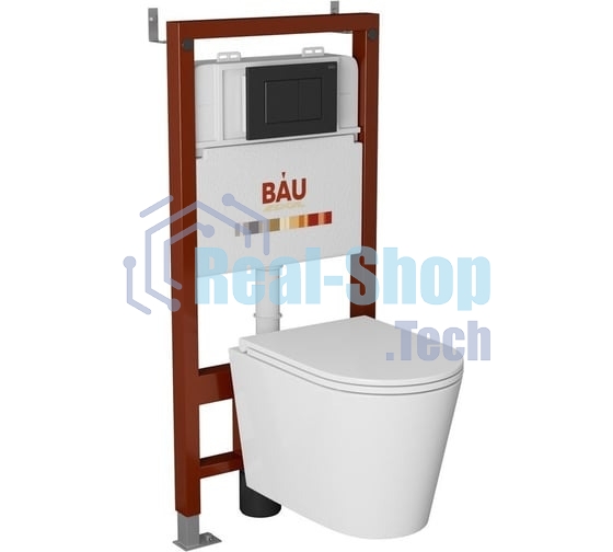 Комплект BAU 6 в 1: инсталляция BAU PRO, унитаз подвесной торнадо Bau Nimb Hurricane-3, сиденье дюропласт микролифт, клавиша BAU Stil, черный матовый