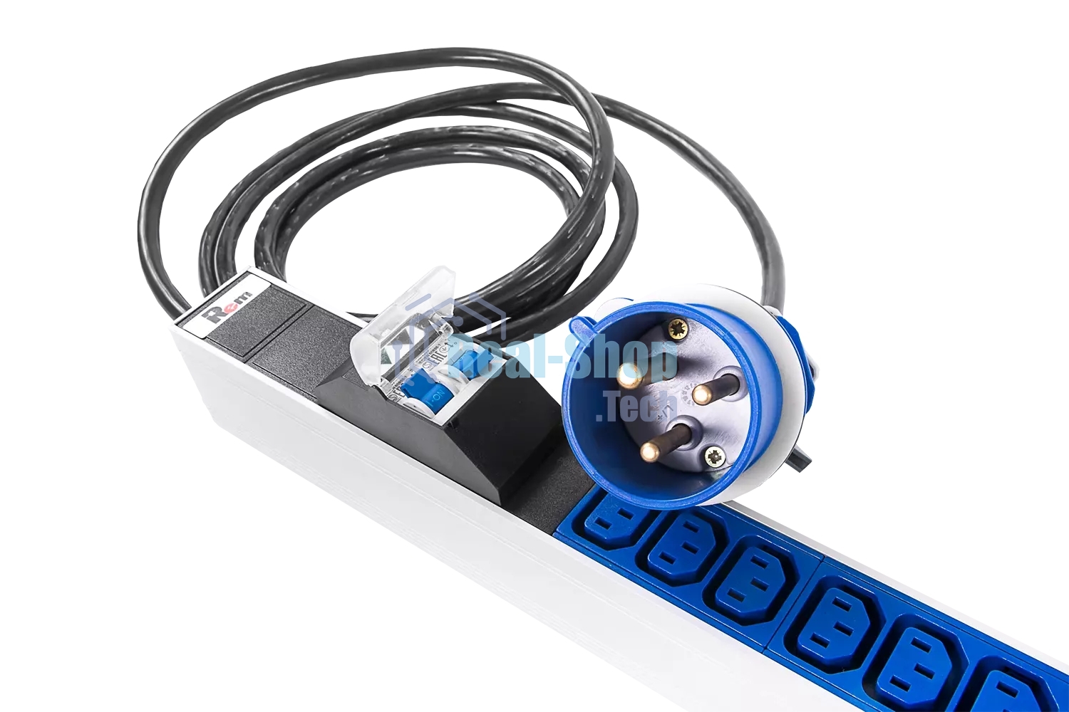 Блок силовых розеток Rem Rem-32, IEC 60320 С13 х 24, IEC 60320 С19 х 6, вход IEC 309, шнур 3 м, 1 463мм, однофазный 32А, автомат + индикатор, серый