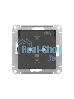 Механизм розетки 1-м СП AtlasDesign Aqua 16А IP44 с заземл. защ. шторки с прозрачной крышкой карбон SchE ATN441046