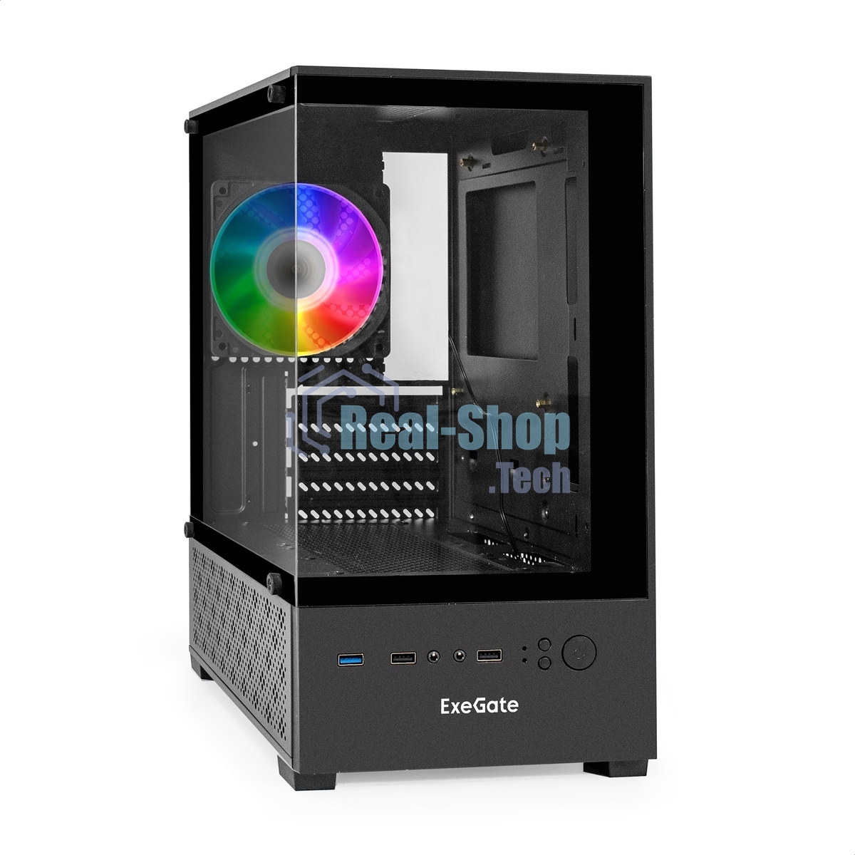 Компьютерный корпус Minitower ExeGate i3 SEA LE-NPX600 (mATX, БП 600NPX, 1хUSB+1хUSB 3.0, HD аудио, черный, передняя и боковая панели - закаленное стекло)