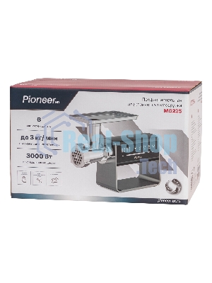 Мясорубка электрическая Pioneer MG225 черный, 3000 Вт, 3.0 кг/мин, реверс, защита от перегрузки, насадки - 4