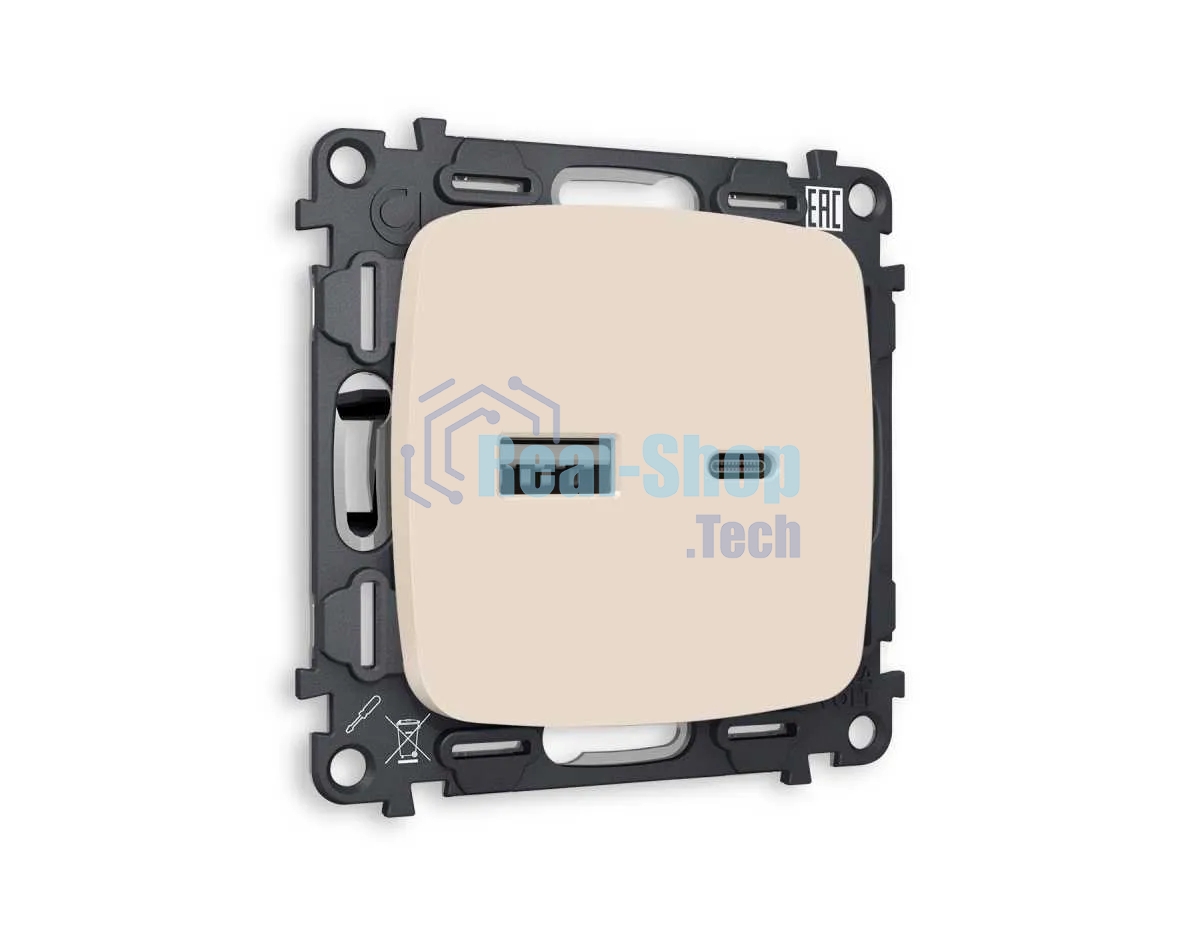 Комплект механизма розетки OMEGA Бежевый матовый 2USB A+C 20W (быстрая зарядка) QUANT (OP3310, VM177) MO331010