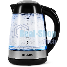 Чайник электрический Hyundai HYK-G3803 1.7 л, 2200 Вт, черный/серебристый (корпус: стекло)