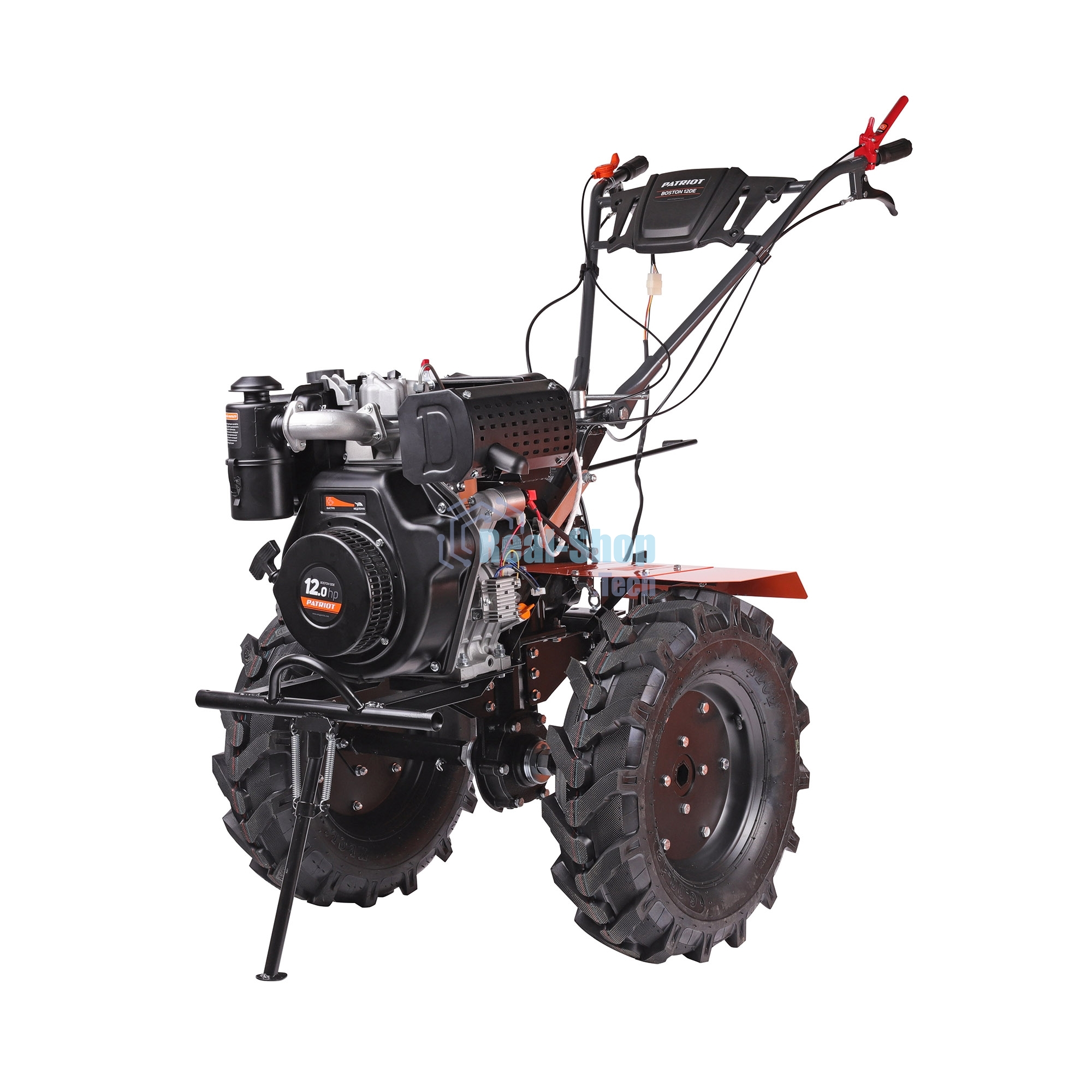 Мотоблок дизельный PATRIOT BOSTON 12DE 12 л,с; эл. Стартер: 12V; фрезы: 1350 mm; коробка передач 2 вперед+ 1 назад