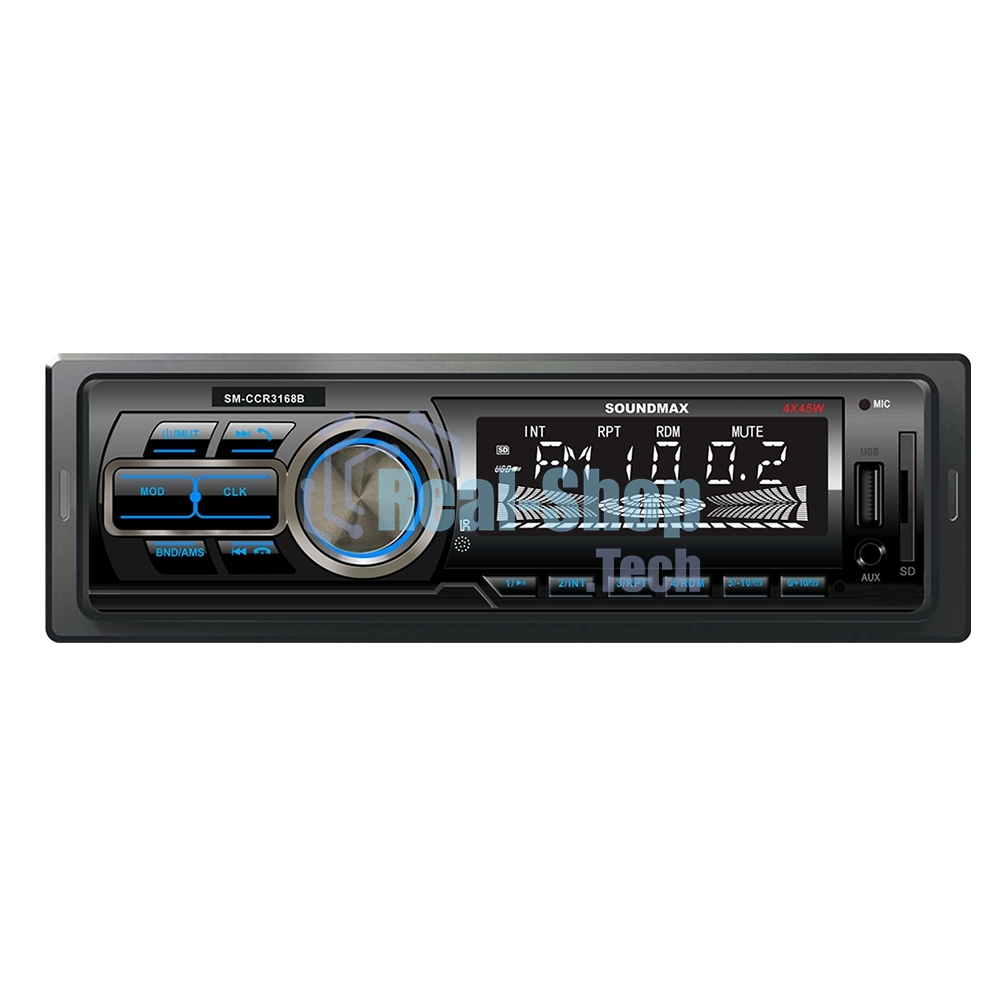 Автомагнитола Soundmax SM-CCR3168B, 1 DIN, Bluetooth, USB Type-A, AUX, пульт ДУ