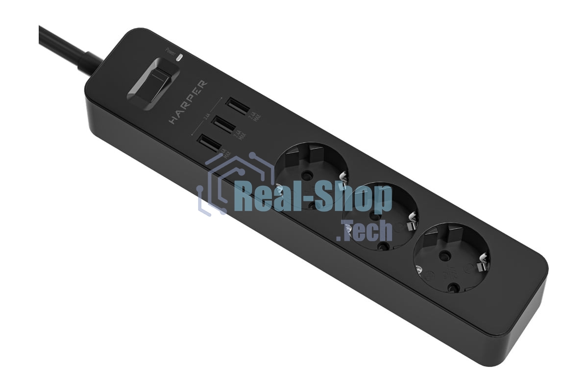 Удлинитель с USB зарядкой HARPER UCH-315 черный