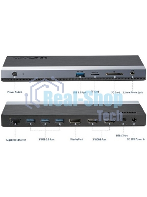 Док-станция WAVLINK WL-UMD05 Pro, USB Type-C, USB/HDMI/SD/microSD/DisplayPort/RJ-45, DC Power in