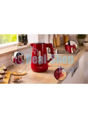 Чайник электрический Bosch TWK1M124 1.7 л, 2400 Вт, красный