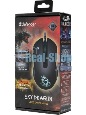 Мышь проводная Defender Sky Dragon GM-090L черный, 3200 dpi, USB, кнопки - 6