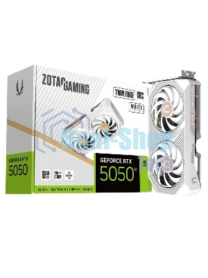 Видеокарта Zotac GAMING GeForce RTX 5050 TWIN EDGE OC WHITE ED, NVIDIA RTX 5050, 8 ГБ GDDR6, 128 бит, PCI-e 5.0, 1xHDMI, 3xDP, 2602 МГц