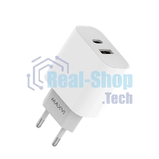Сетевое зарядное устройство Maxvi CHL-602PD 30W, 6A, QC 3.0, 1xUSB-A, 1xUSB-C, белый