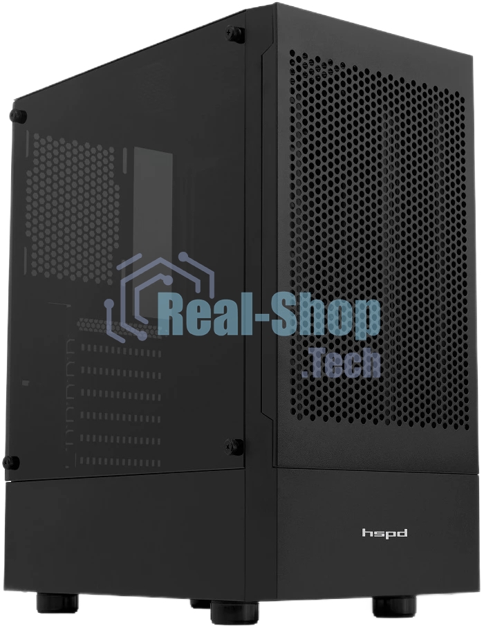 Компьютерный корпус без блока питания Case HSPD M540, Mesh Mid Tower, черный, TG, 0.45 SPCC, no fans, ATX, mATX, mITX, 160/300/150мм, 2x2.5