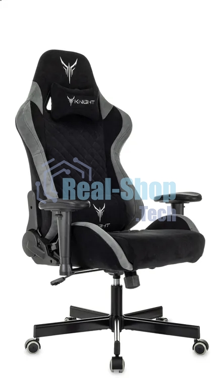 Кресло игровое Knight Regal Fabric черный/серый, иск. замша, крестов. металл