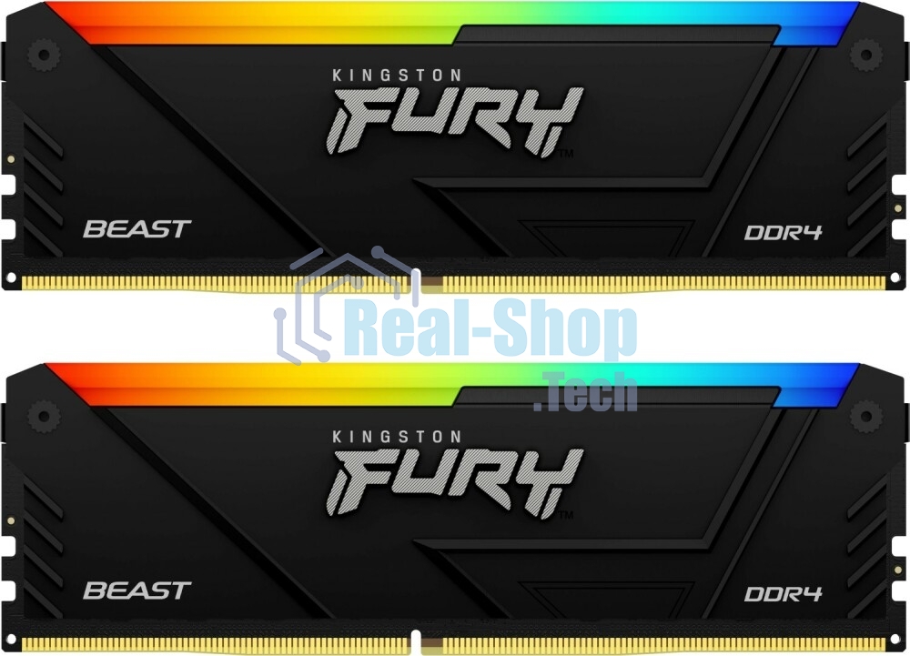Оперативная память Kingston Fury Beast, DDR4, 32GB (2x16GB), 3600MHz, CL18, DIMM, с радиатором, RGB, черный