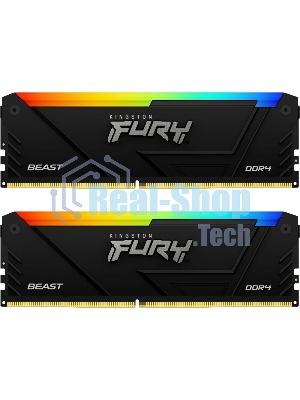 Оперативная память Kingston Fury Beast, DDR4, 32GB (2x16GB), 3600MHz, CL18, DIMM, с радиатором, RGB, черный