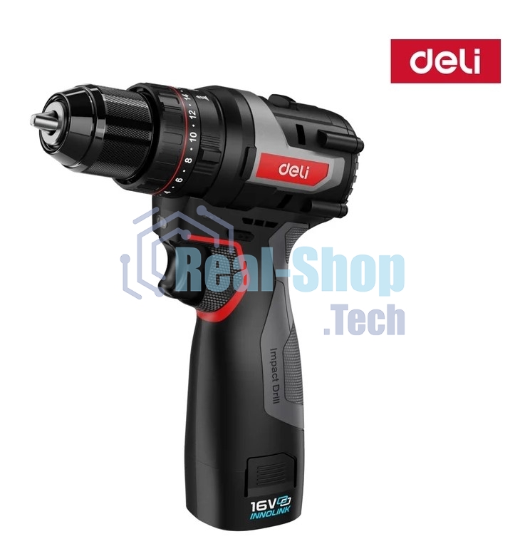 Дрель-шуруповерт Deli DE-CZ16-1D2, 16 В, 2 Ач, 45 Нм, бесщеточный, ударный