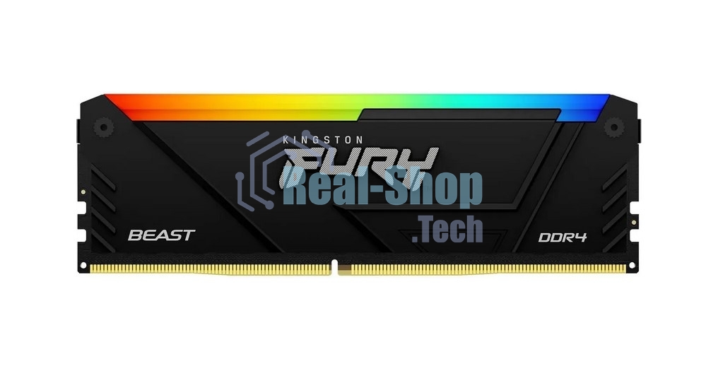 Оперативная память Kingston Fury Beast, DDR4, 8GB (1x8GB), 3600MHz, CL17, DIMM, с радиатором, RGB, черный
