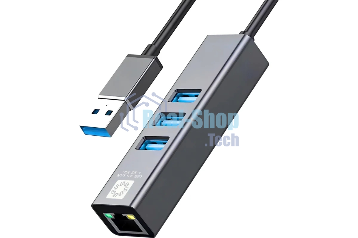 Кабель-адаптер USB3.0 5bites UA3-45-11BK, 3*USB3.0, RJ45 1G, AL, серый