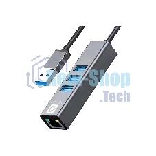 Кабель-адаптер USB3.0 5bites UA3-45-11BK, 3*USB3.0, RJ45 1G, AL, серый