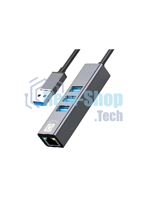 Кабель-адаптер USB3.0 5bites UA3-45-11BK, 3*USB3.0, RJ45 1G, AL, серый