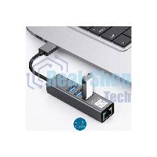 Кабель-адаптер USB3.0 5bites UA3-45-11BK, 3*USB3.0, RJ45 1G, AL, серый