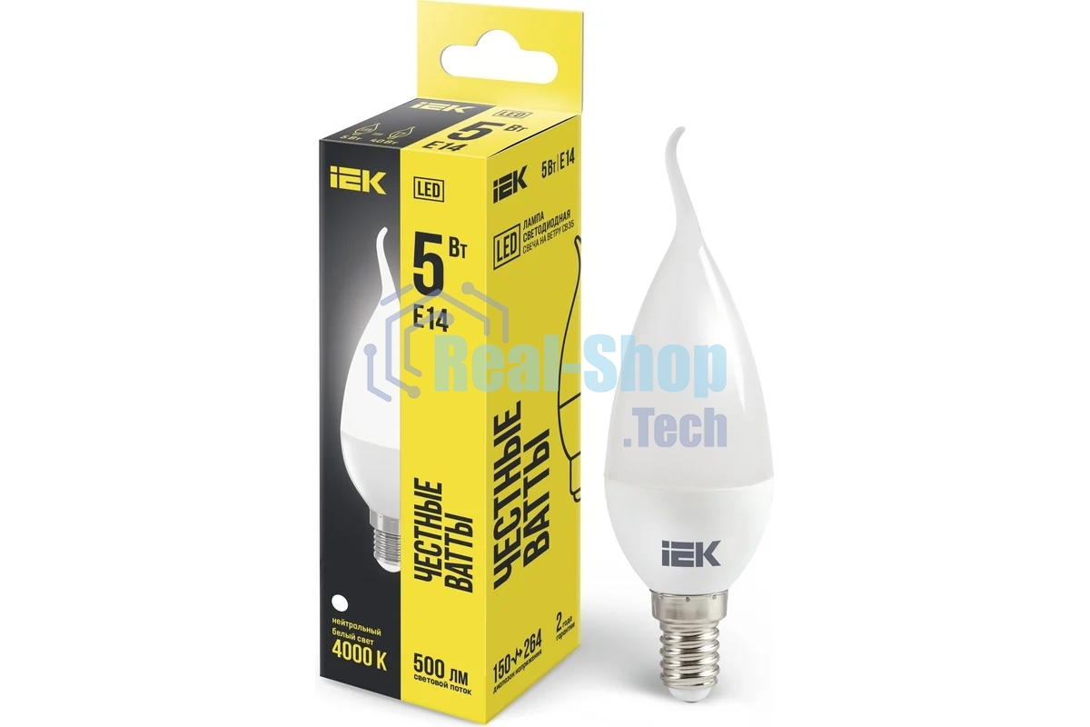 Лампа cветодиодная IEK LLE-CB35-5-230-40-E14 ECO CB35 свеча на ветру 5Вт 230В 4000К E14
