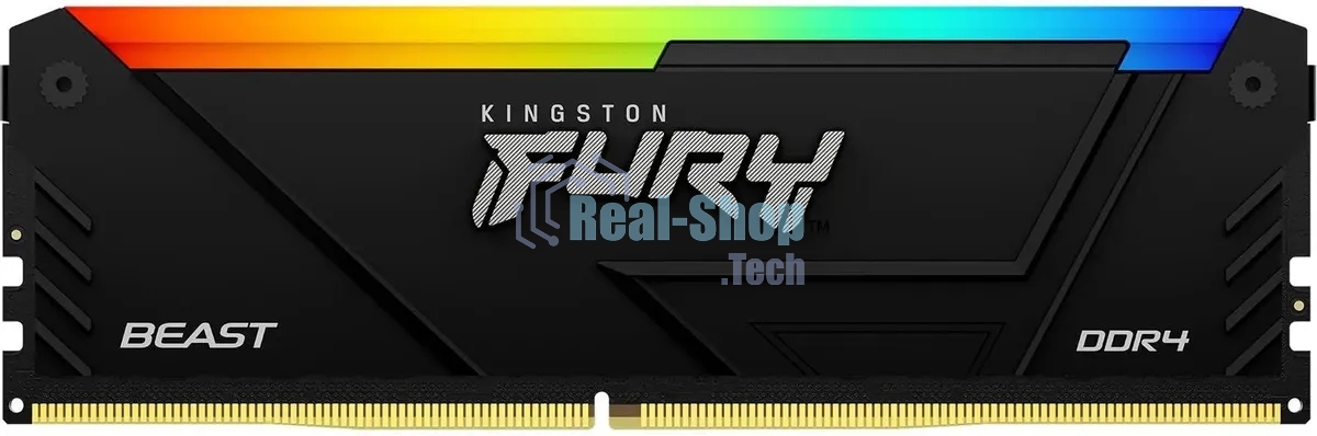 Оперативная память Kingston Fury Beast, DDR4, 8GB (1x8GB), 3200MHz, CL16, DIMM, с радиатором, RGB, черный