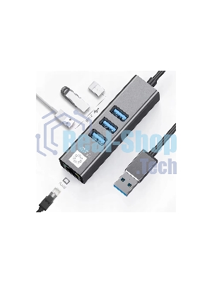 Кабель-адаптер USB3.0 5bites UA3-45-11BK, 3*USB3.0, RJ45 1G, AL, серый