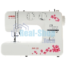 Швейная машина Janome MX 55 белый/розовый, электромеханическая, вертикальный качающийся, 15 операций, петля полуавтомат