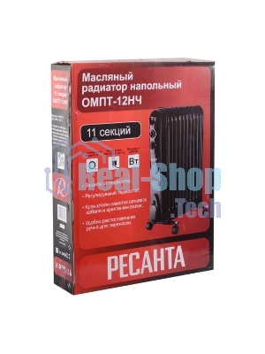Обогреватель масляный Ресанта ОМПТ-12НЧ (11 секций) черный, 2500 Вт, 30 м2, термостат 67/3/15